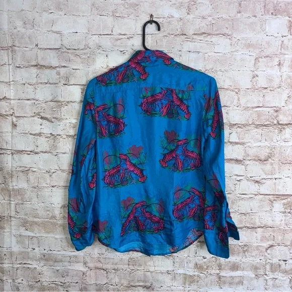 J.Crew Collection Lobster Print Silk Twill Button Down Shirt Size 4 - Picture 3 of 6